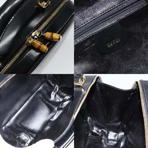 GUCCI Bamboo Hand Bag Enamel Black Gold 000 3270 000 3270 - Picture 11 of 12